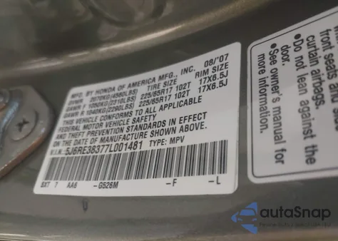 2007 Honda Cr-V Lx z USA, uszkodzony, nr VIN 5J6RE38377L001481